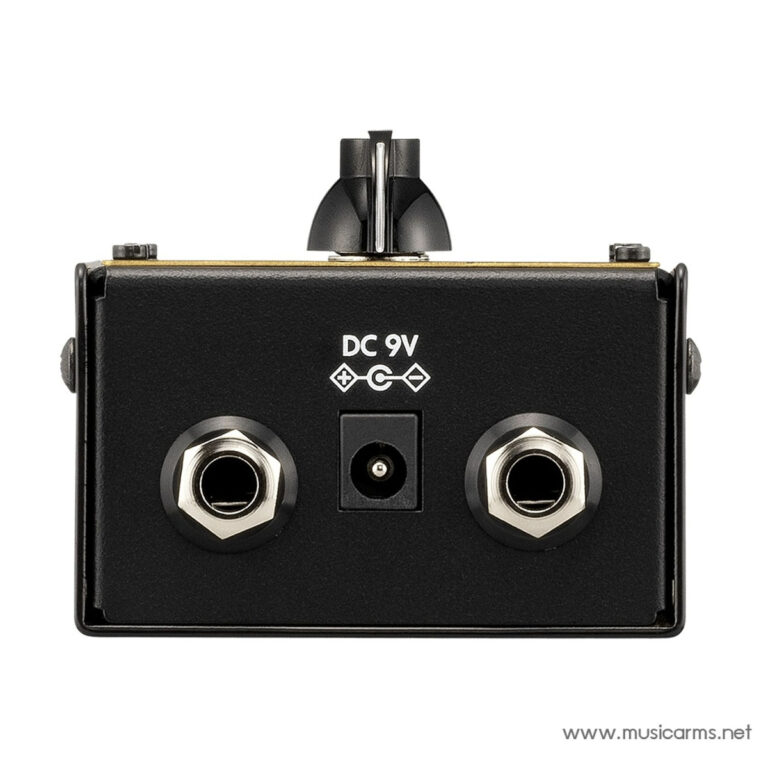 Black pedal power supply with two 1/4-inch output jacks and a central DC 9V input, front view. Used to power guitar effects pedals. ขายราคาพิเศษ
