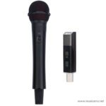 Black wireless handheld microphone with a matching wireless receiver beside it. ลดราคาพิเศษ
