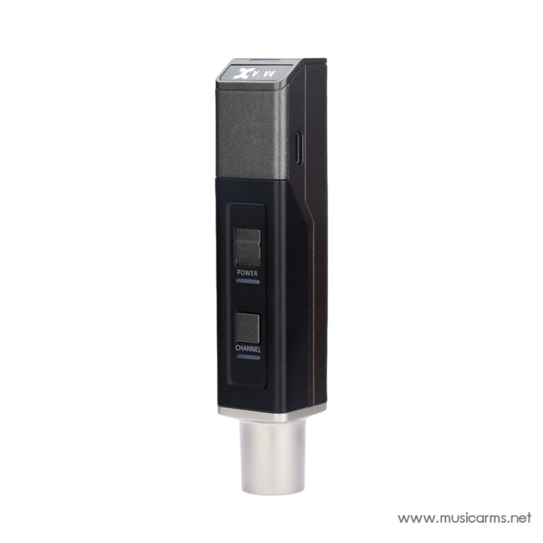 Xvive wireless guitar receiver with a 1/4-inch plug, showing POWER and CHANNEL buttons on a black rectangular body. ขายราคาพิเศษ