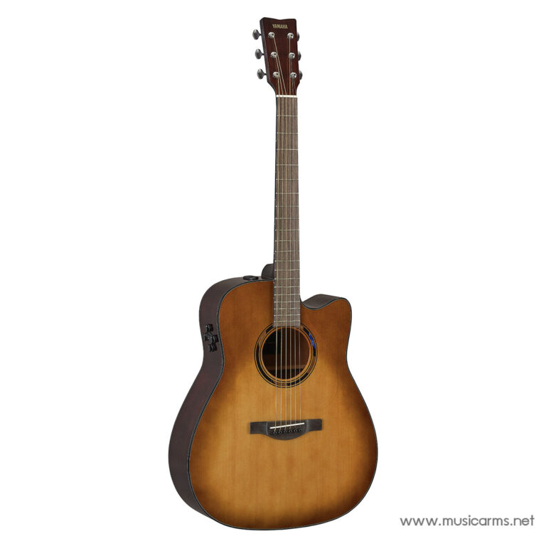 Sunburst acoustic guitar with cutaway, Yamaha headstock, six strings, shown from front on a white background. ขายราคาพิเศษ