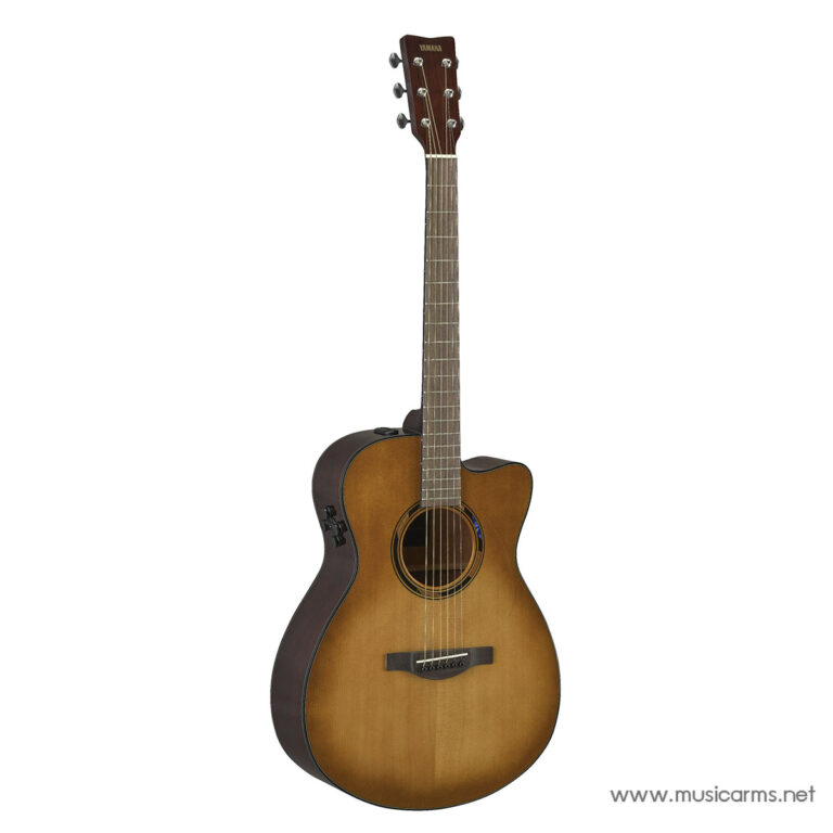 Sunburst acoustic guitar with a cutaway body, six strings, and a Yamaha headstock, shown against a white background ขายราคาพิเศษ