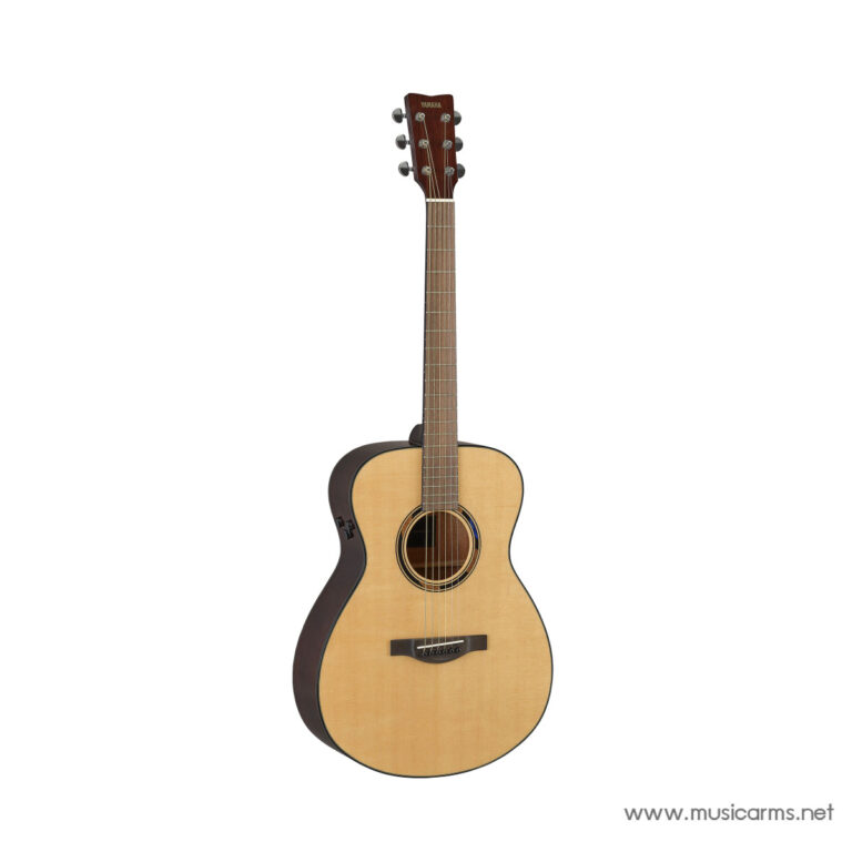 Full-length natural-finish acoustic guitar with a light wood top, dark back and sides, six strings, and a Yamaha logo on the headstock against a white background. ขายราคาพิเศษ