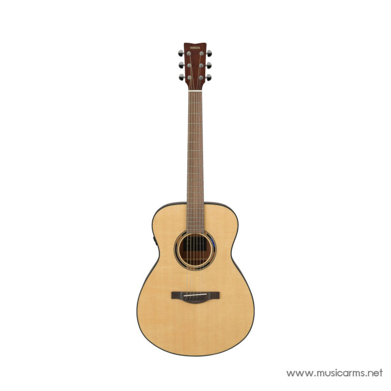 Natural wood acoustic guitar with six strings, Yamaha headstock, against a white background (watermark: musicarms.net). ขายราคาพิเศษ