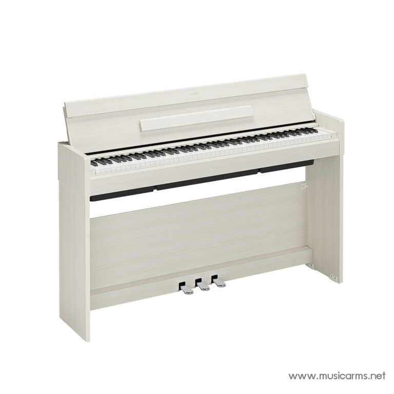 Cream-colored upright piano with 88 keys and three pedals, shown from a front-side angle against a white background. ขายราคาพิเศษ