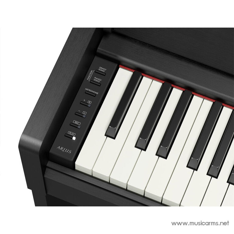 Close-up of an Arius digital piano keyboard, showing white and black keys with a control panel on the left side and the brand name Arius visible. ขายราคาพิเศษ