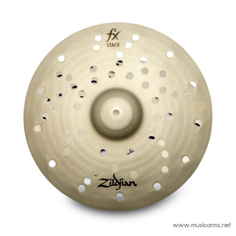 Top view of a gold Zildjian FX Stack cymbal with numerous perforations. ขายราคาพิเศษ