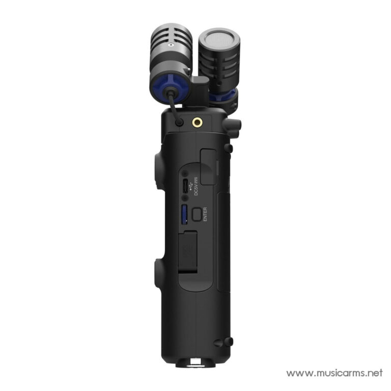 Side view of a black handheld camera gimbal with two cylindrical units mounted on top. ขายราคาพิเศษ