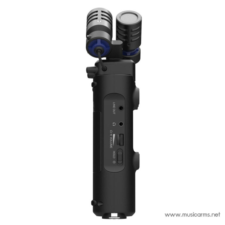 Black handheld camera gimbal stabilizer with two motor modules on top and control panel on the grip for adjusting volume and line-out. ขายราคาพิเศษ