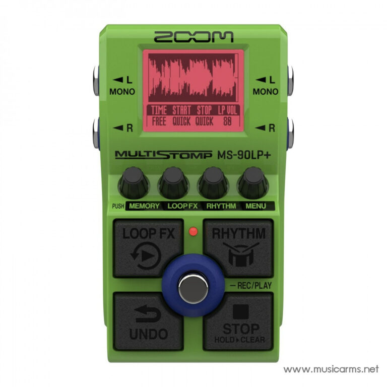 Green Zoom MS-90LP+ Multistomp guitar effects pedal with four knobs and large black footswitch pads and blue joystick in center. ขายราคาพิเศษ