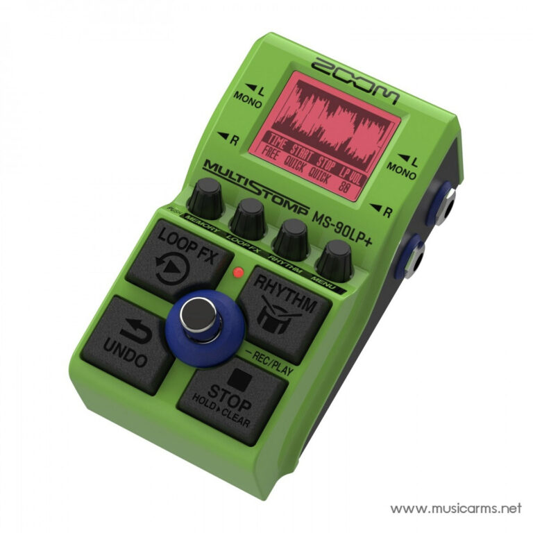 Green guitar effects pedal with small LCD screen and multiple black buttons, labeled Multistomp MS-90LP+ and Loop FX/Rhythm/Stop/Rec/Play features ขายราคาพิเศษ
