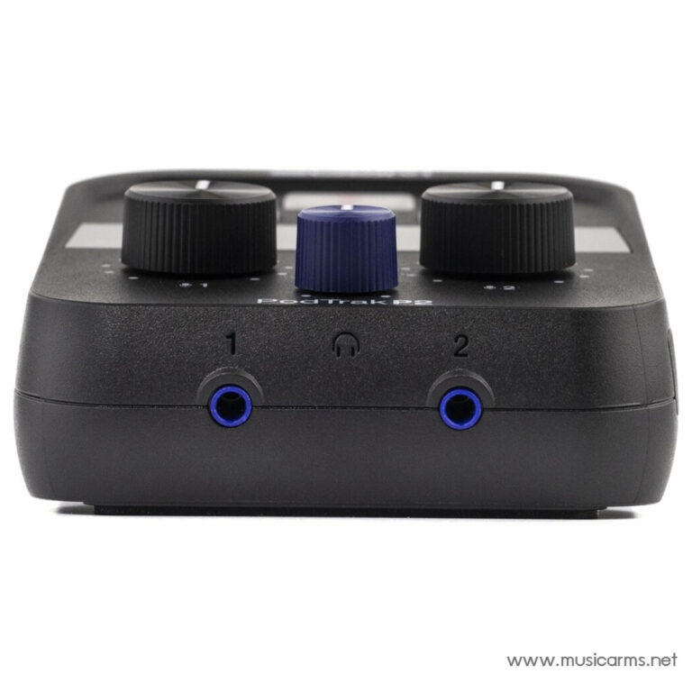 Front view of a compact two-channel audio interface with input jacks labeled 1 and 2 and a central headphone port. ขายราคาพิเศษ