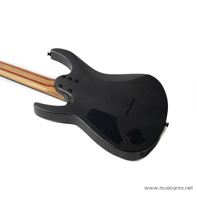 Back view of a black solid-body electric bass guitar, showing the neck, cutaways, and rear cavity covers on a white background. ขายราคาพิเศษ
