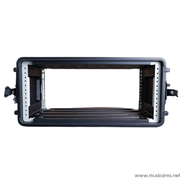 Empty black metal camera rig frame with perforated side rails and side clamps against a white background. ขายราคาพิเศษ