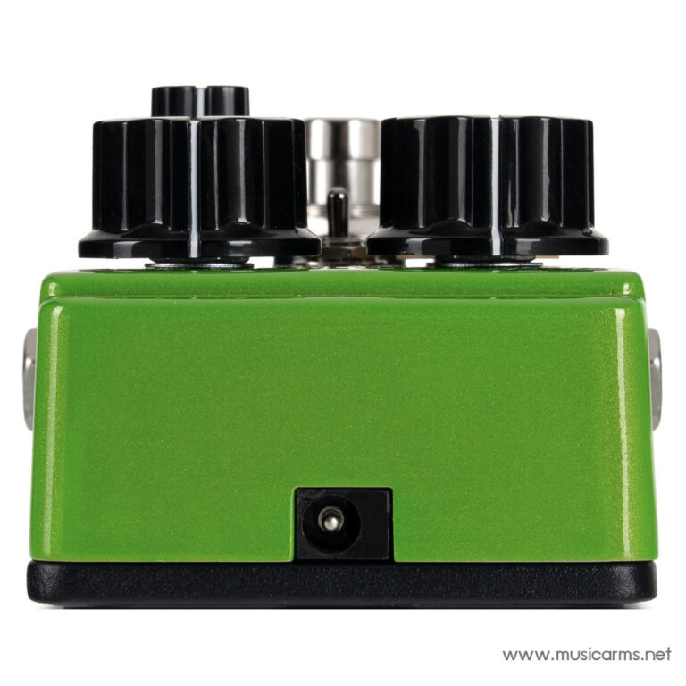 Green electric guitar effect pedal with four black knobs on top and a side input jack visible in front of the unit ขายราคาพิเศษ