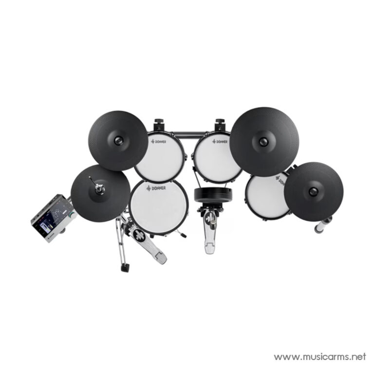 Electronic drum kit with multiple pads and cymbals on a rack, including kick pedal and module.”] , ขายราคาพิเศษ