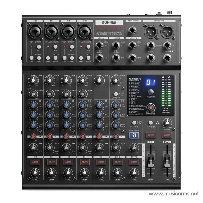 Donner 10-channel analog mixer with built‑in effects and a digital I/O panel (DJ/recording console) ขายราคาพิเศษ