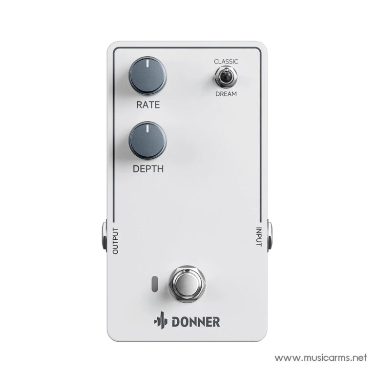 Donner guitar effects pedal with RATE and DEPTH knobs, side input/output jacks, and a bottom footswitch. ขายราคาพิเศษ