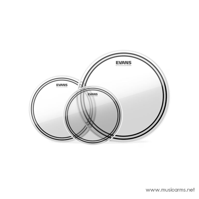 Set of three Evans drum heads of different sizes arranged together. ขายราคาพิเศษ