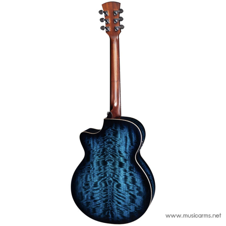 Back view of a blue quilted guitar body with a wooden neck on white background. ขายราคาพิเศษ