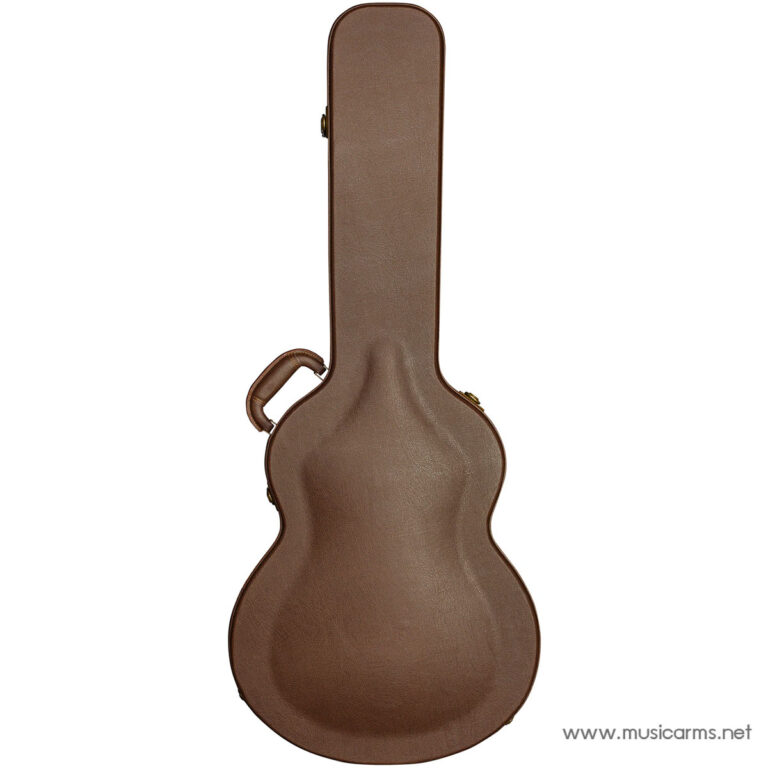 Brown hard-shell guitar case standing upright with a side handle on white background. ขายราคาพิเศษ