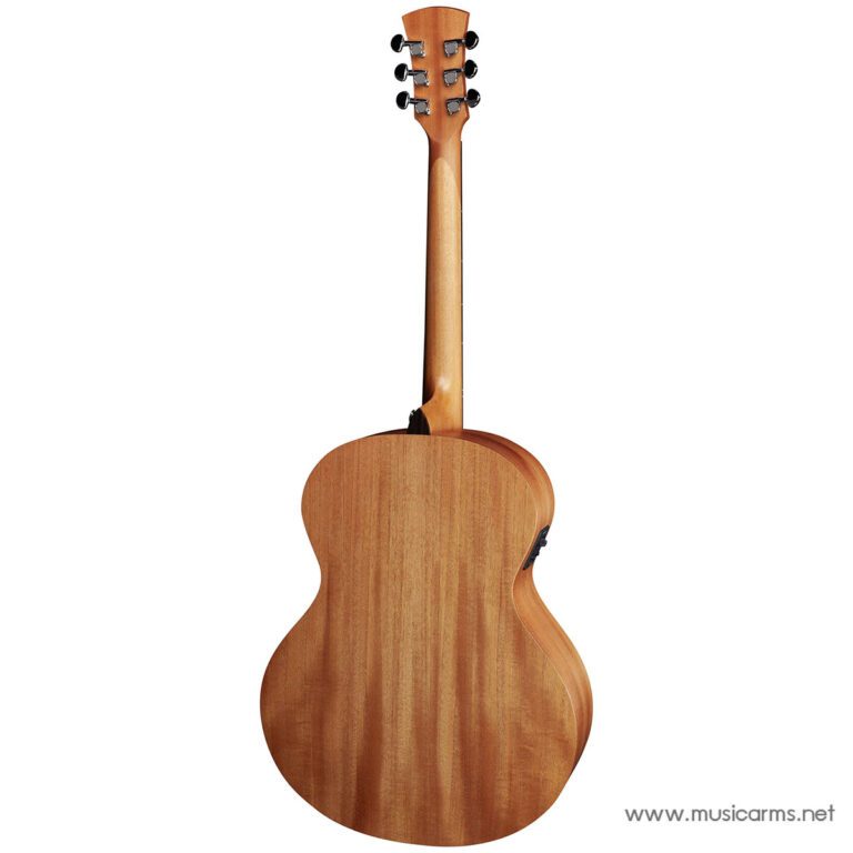Back view of a natural wood acoustic guitar, showing neck, headstock with tuners, and rounded body on a white background. ขายราคาพิเศษ