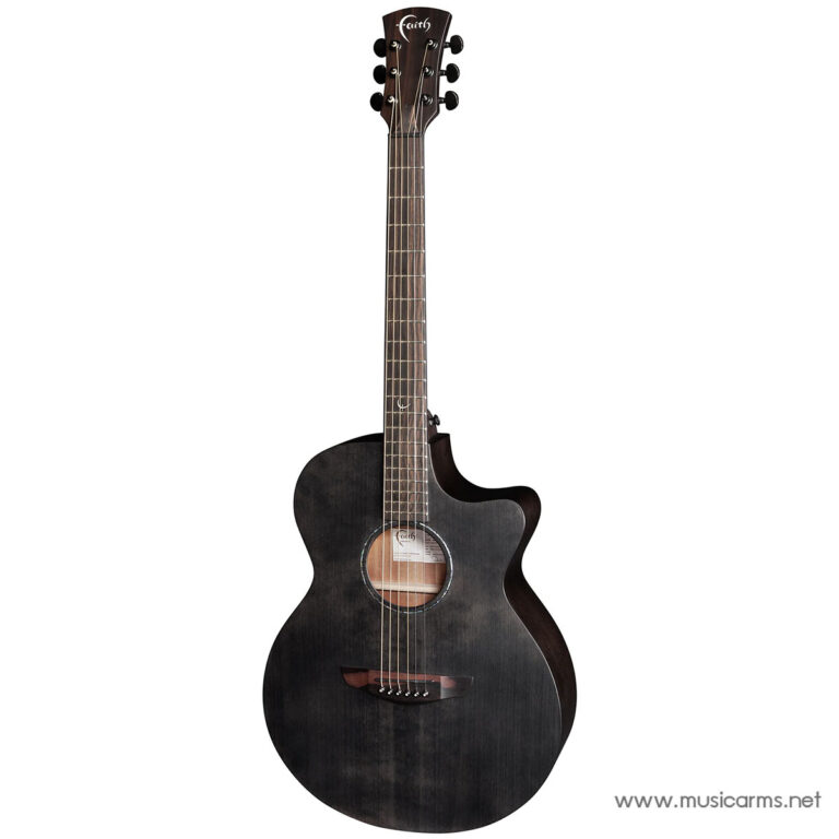 Black acoustic cutaway guitar in dark finish, white background, Faith brand headstock visible. ขายราคาพิเศษ