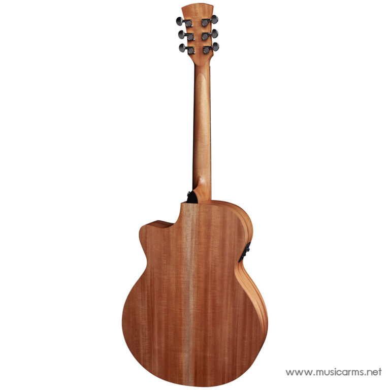 Back view of a natural wood acoustic guitar showing the body’s curved shape and neck against a white background. ขายราคาพิเศษ