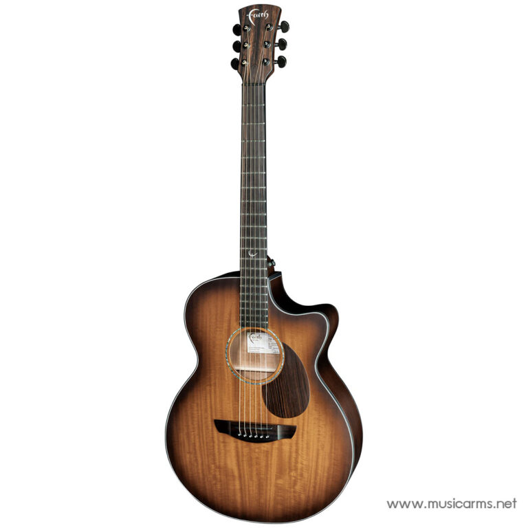 Sunburst acoustic guitar with a single cutaway, six strings, and glossy finish on a white background. ขายราคาพิเศษ