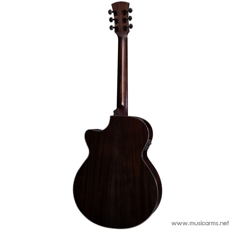 Back view of a dark brown acoustic guitar with a cutaway, set against a white background. ขายราคาพิเศษ