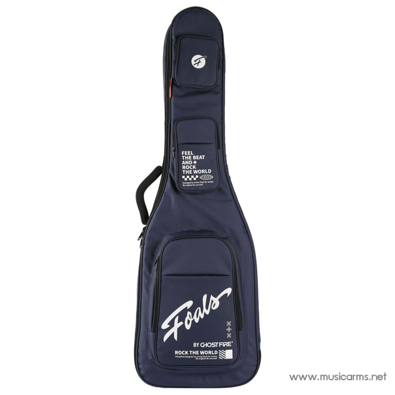 Navy blue guitar case with multiple zip pockets and Foals branding on the front pocket, designed to hold a guitar. ขายราคาพิเศษ