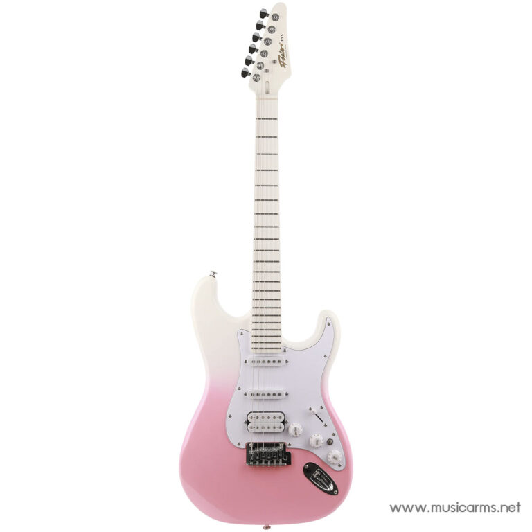 Fender Stratocaster-style electric guitar with a white-to-pink gradient finish and white pickguard, shown against a white background ขายราคาพิเศษ