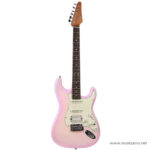 Pink Strat-style electric guitar with a pink finish, white pickguard, and a brown fretboard shown from the front. ขายราคาพิเศษ