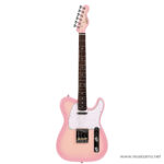 Pink Tele-style electric guitar with white pickguard and chrome hardware, full-body view on white background, product image ขายราคาพิเศษ