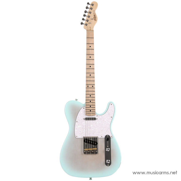 Mint teal Telecaster-style electric guitar with a maple neck, white pickguard, and chrome hardware on a white background. ขายราคาพิเศษ