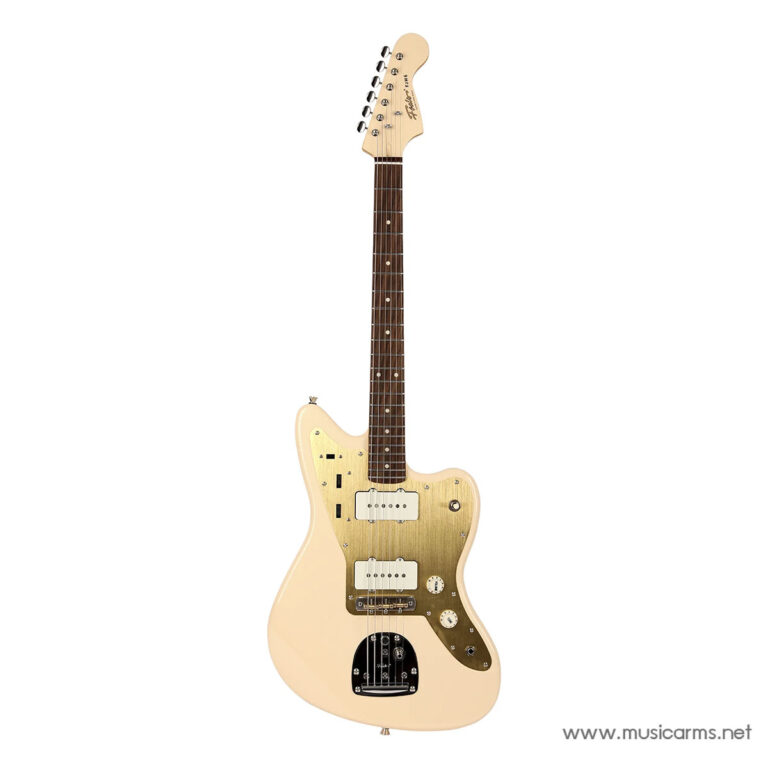 Cream Fender electric guitar with a gold pickguard and two pickups, on a white background (product image). ขายราคาพิเศษ