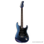 Blue metallic electric guitar with a black pickguard on a white background, resembling a Fender Stratocaster. ลดราคาพิเศษ