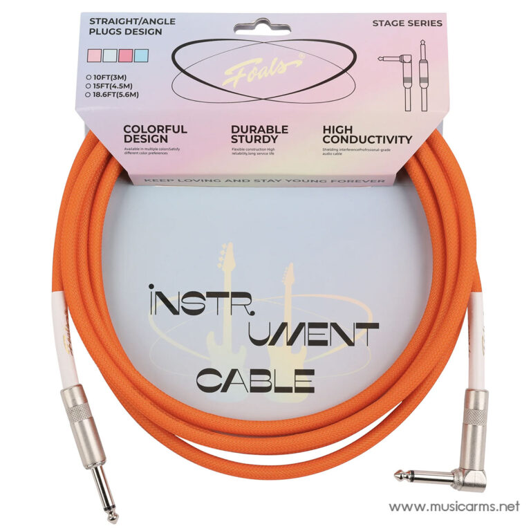 Coiled bright orange 1/4-inch instrument cable with straight and right-angle plugs. ขายราคาพิเศษ