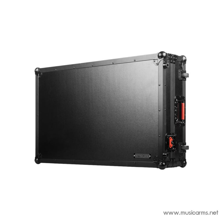 Black heavy-duty protective flight case with riveted edges and red latches, used to transport gear securely. ขายราคาพิเศษ