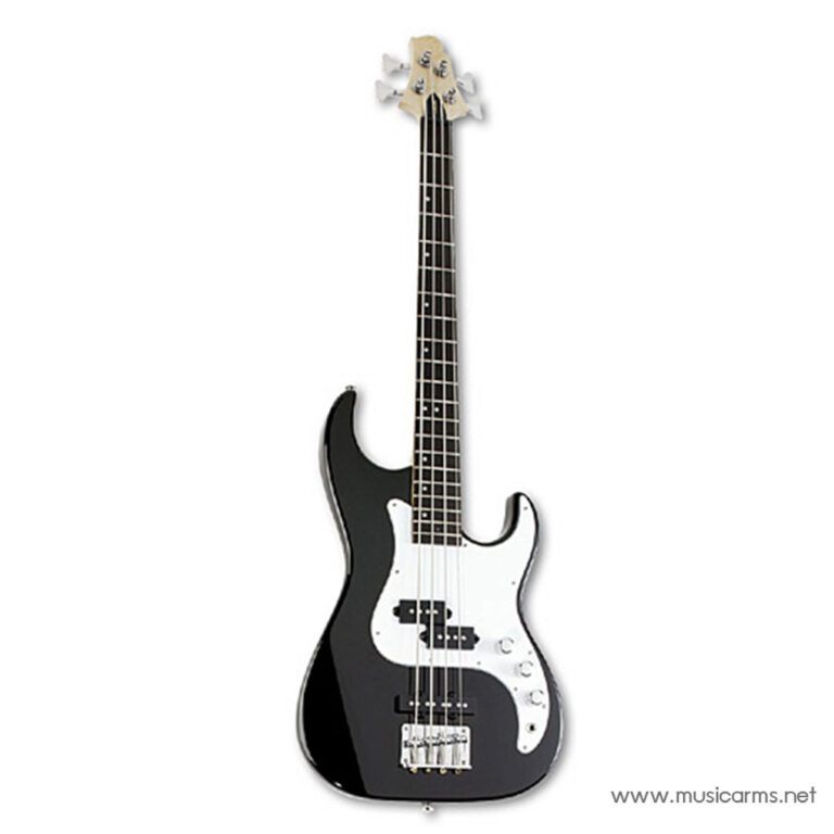 Black electric bass guitar with a white pickguard and four strings, shown against a white background with the website watermark. ขายราคาพิเศษ