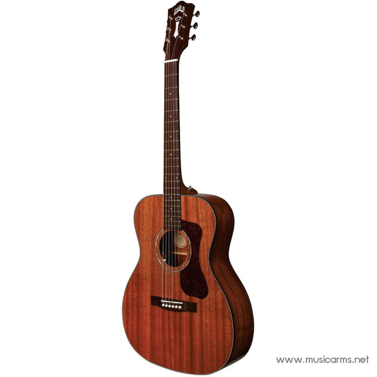 Reddish-brown acoustic guitar with a sunburst wood finish, soundhole, and Guild logo on the headstock ขายราคาพิเศษ