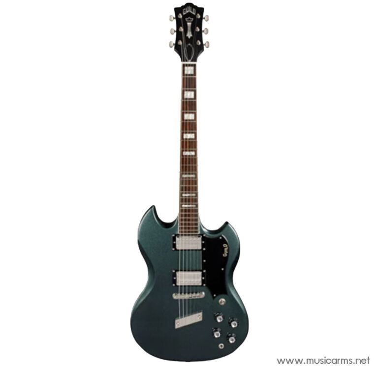 Teal Gibson SG-style electric guitar with dual humbucker pickups and black pickguard against a white background ขายราคาพิเศษ