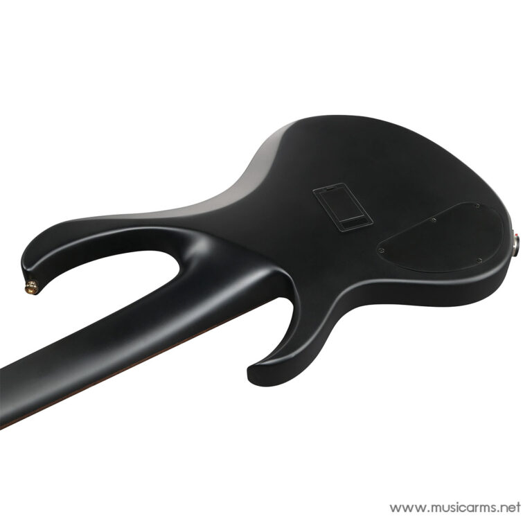 Rear view of a black solid-body electric guitar with a contoured body, cutaway, and neck extending to the left. ขายราคาพิเศษ