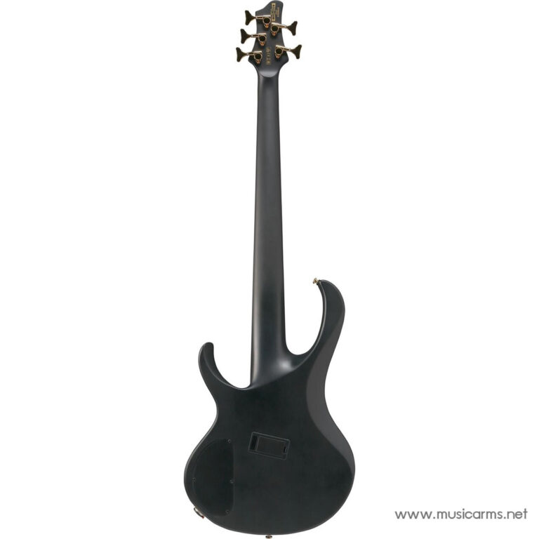 Back view of a black solid-body electric guitar, showing a six-tuner headstock and rear control cavity cover ขายราคาพิเศษ