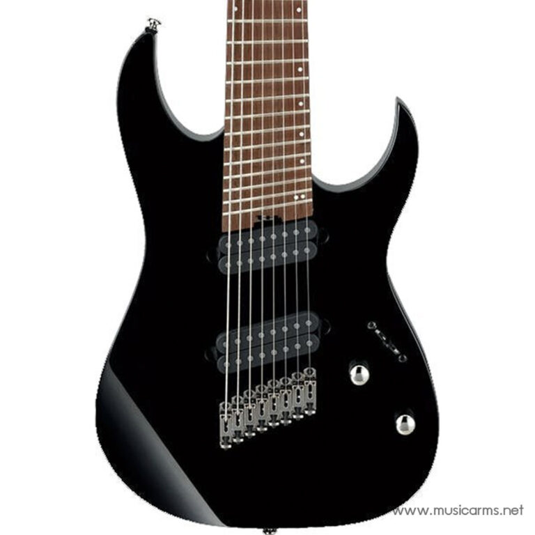 Black electric guitar with a tremolo bridge, three pickups, and a brown fretboard (musicarms.net watermark) ขายราคาพิเศษ