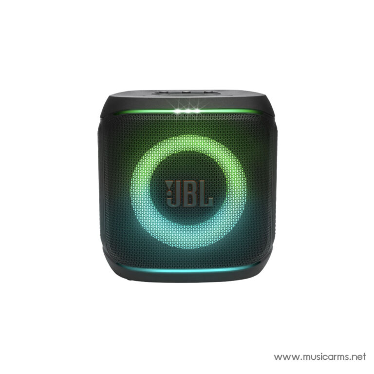 JBL portable Bluetooth speaker with a circular green–blue LED ring and brand logo on the front grille. ขายราคาพิเศษ
