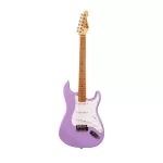 Purple Strat-style electric guitar with a maple neck and white pickguard on a white background ขายราคาพิเศษ