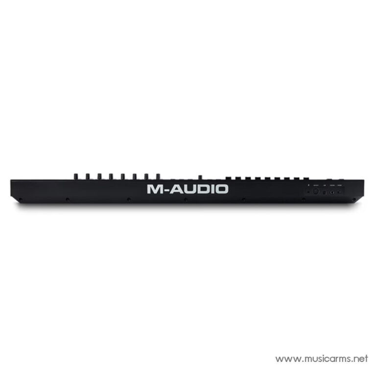 Slim black M-Audio MIDI keyboard/controller with multiple knobs along the top edge, shown in profile from the side. ขายราคาพิเศษ