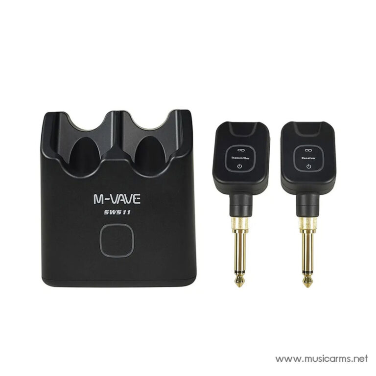 Wireless microphone transmitter set with two bodypack transmitters and a charging/receiver dock for stage or PA use (M-WAVE SWS11). ขายราคาพิเศษ