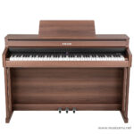 Wood-finish upright digital piano with 88 keys, three pedals, and a matching stand (NUX logo on the front). Showcases a traditional piano look with modern electronics. ลดราคาพิเศษ