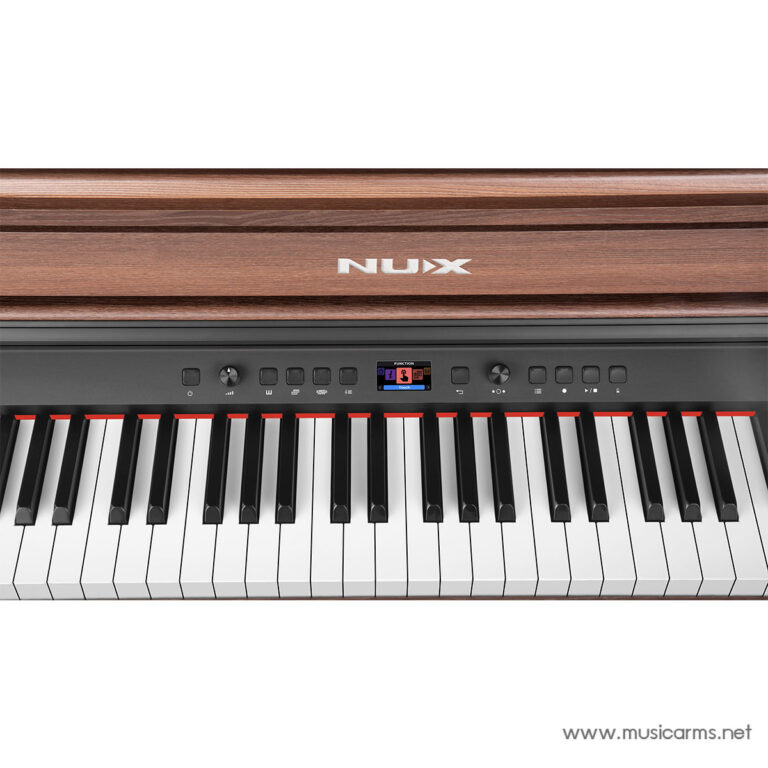 NUX digital piano keyboard with a wooden lid and a row of control buttons above the keys ขายราคาพิเศษ
